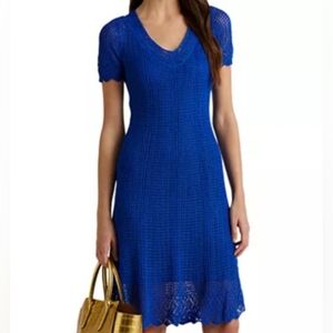 Lauren Ralph Lauren Petite Short Sleeve Pointelle Knit Dress NWT Size S Blue